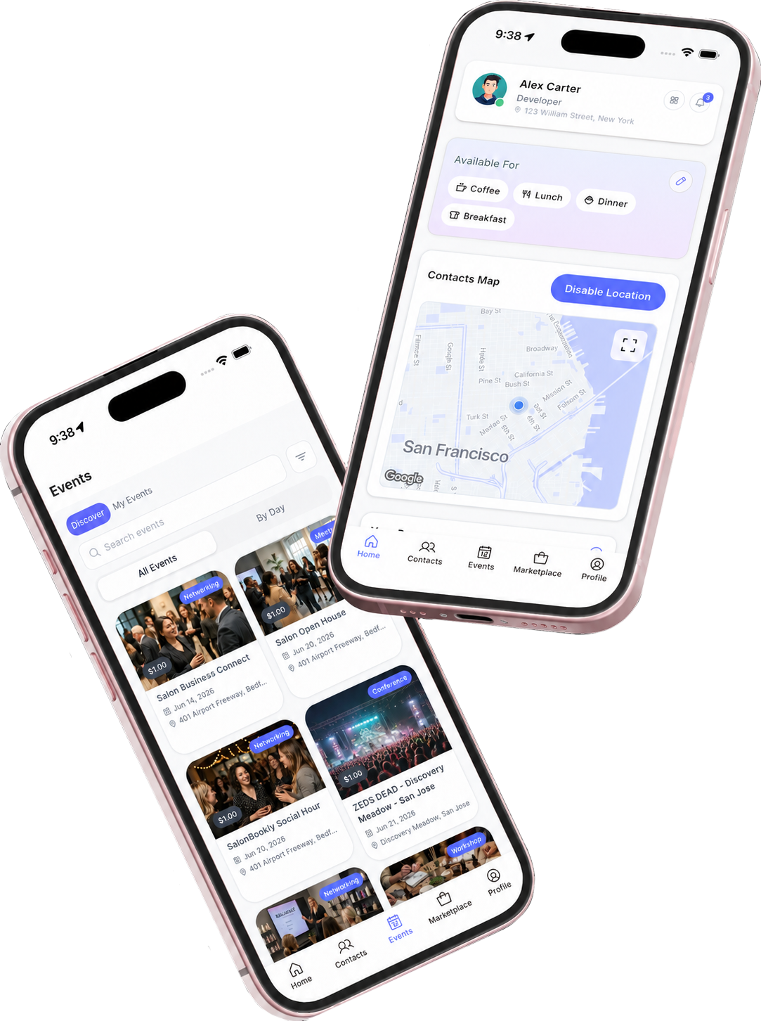 AIO Link app shown on two iPhones